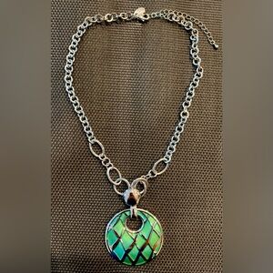 Lia Sophia Silver Necklace with Green Pendant